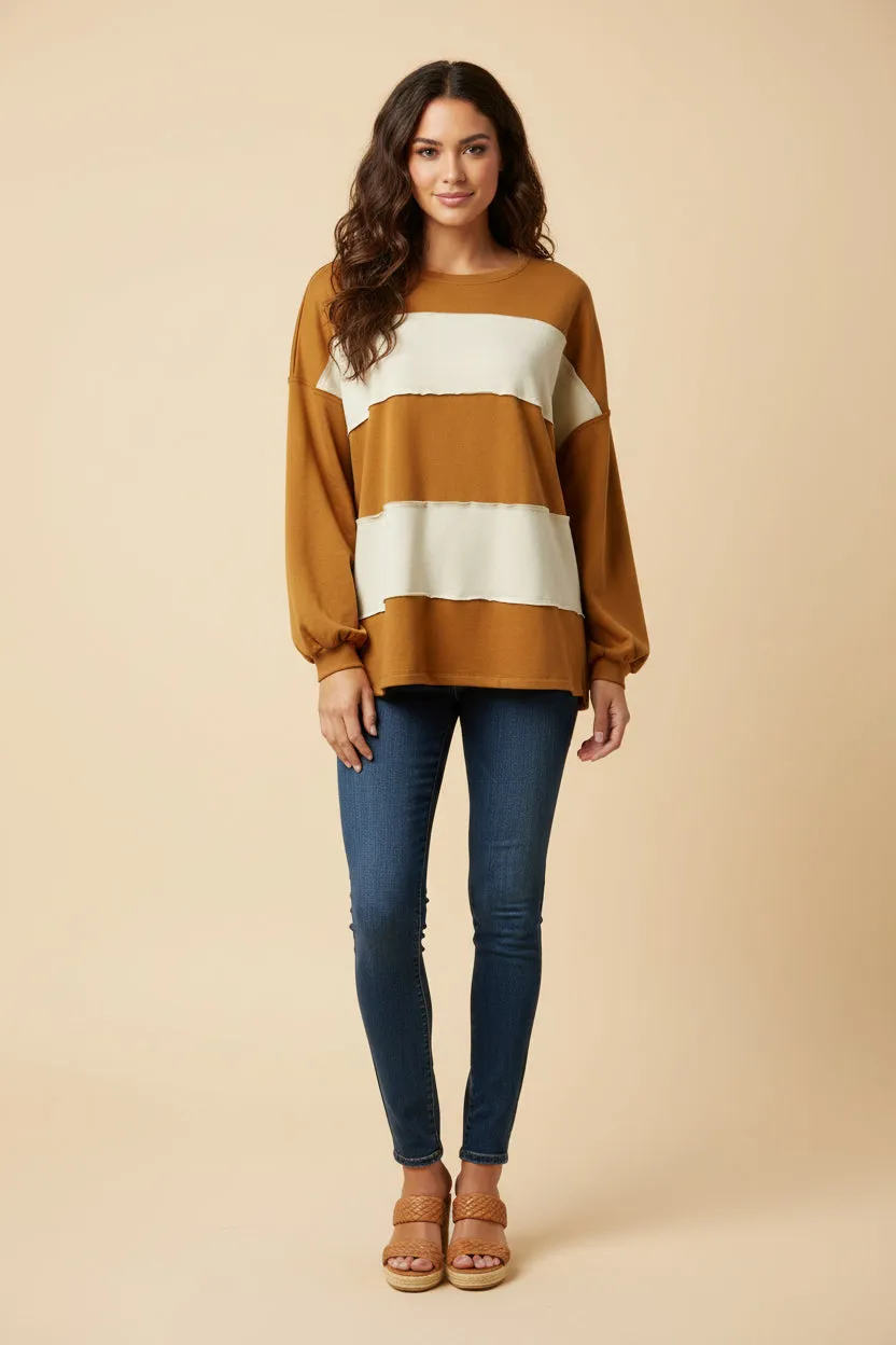 Womens Brushed Raw Edge Color Block Long Sleeve Top sold by Hayden