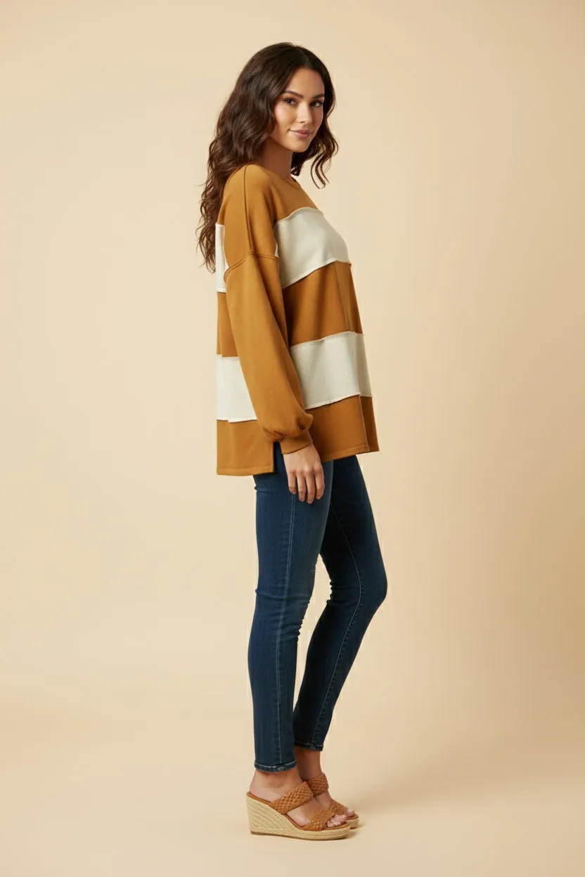 Womens Brushed Raw Edge Color Block Long Sleeve Top sold by Hayden product image thumbnail 2