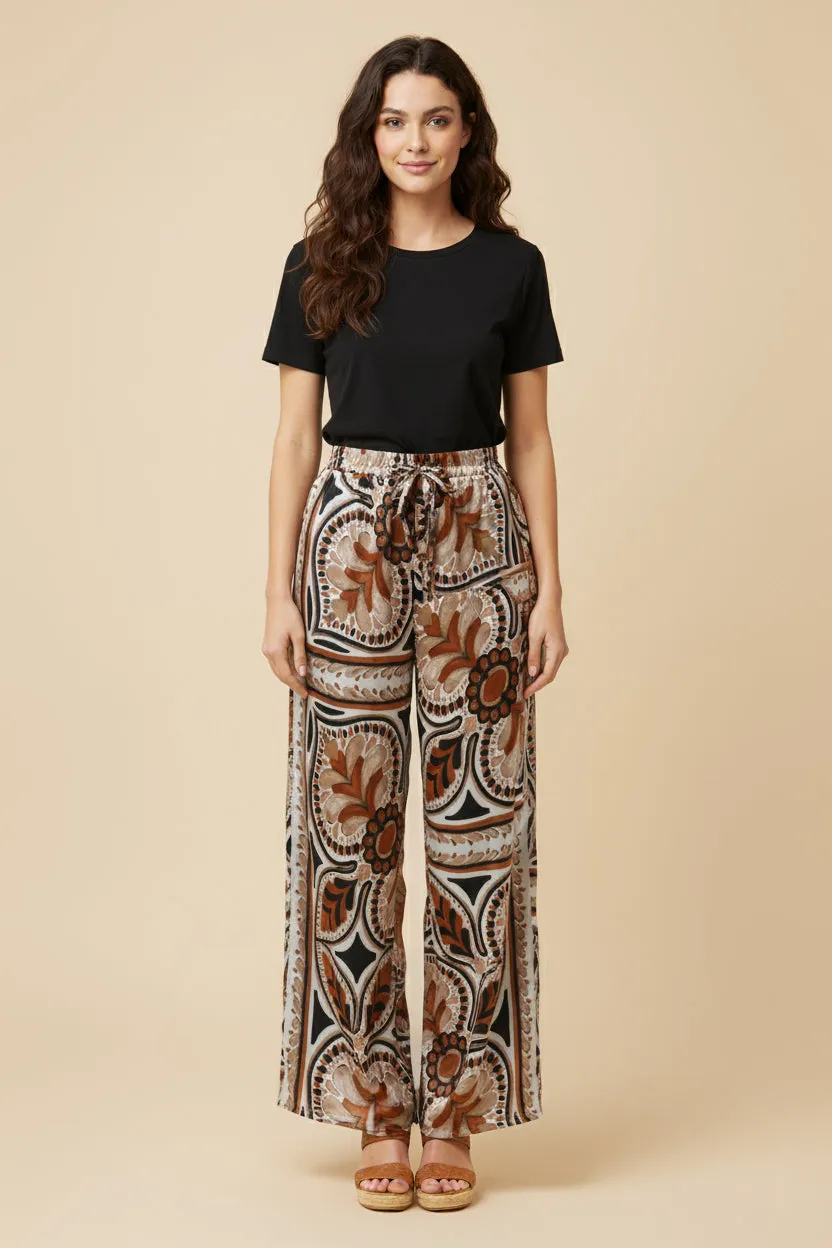 Womens Satin Border Print Wide leg Pants sold by Hayden