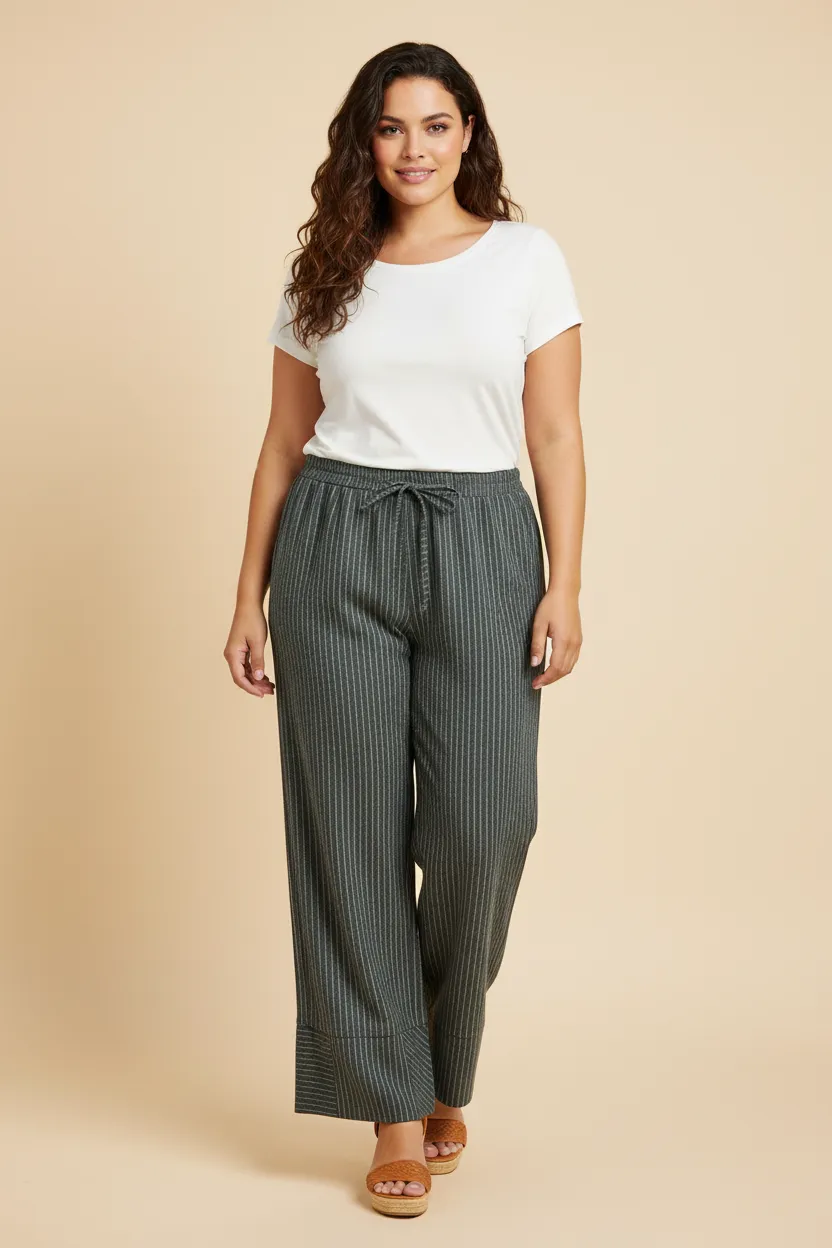 Womens Contrast Stripe Hemmed Pinstripe Drawstring Pants sold by Hayden product image thumbnail 2