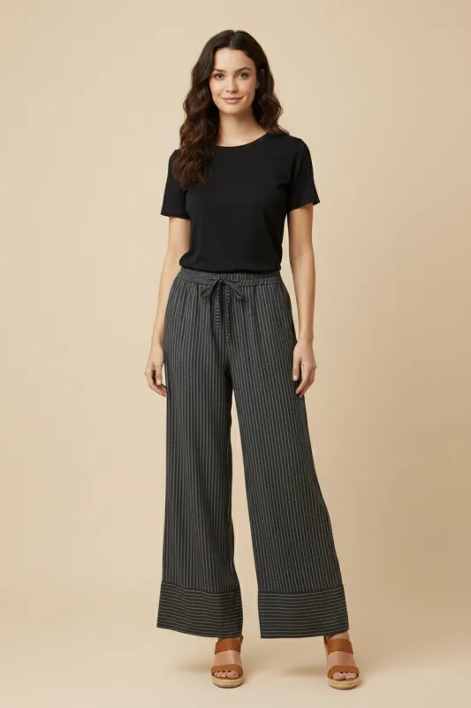 Womens Contrast Stripe Hemmed Pinstripe Drawstring Pants sold by Hayden