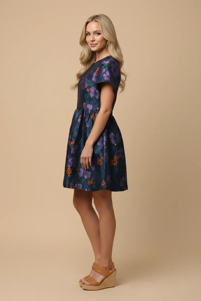 Womens Shimmery Floral Jacquard Short Sleeve Dress sold by Hayden product image thumbnail 2