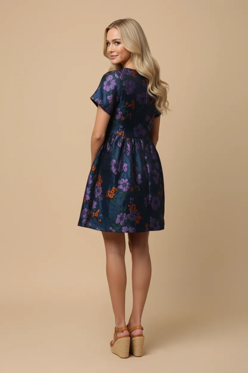 Womens Shimmery Floral Jacquard Short Sleeve Dress sold by Hayden product image thumbnail 3