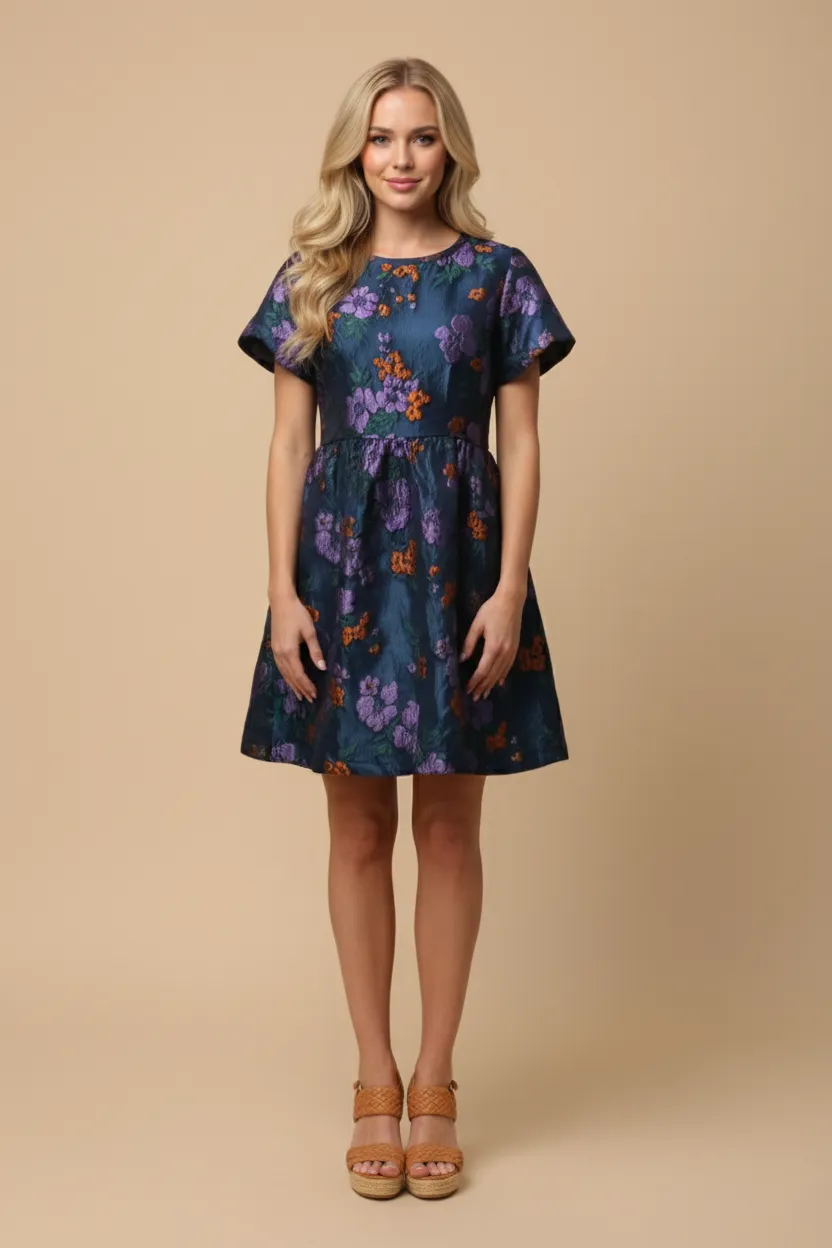 Womens Shimmery Floral Jacquard Short Sleeve Dress sold by Hayden