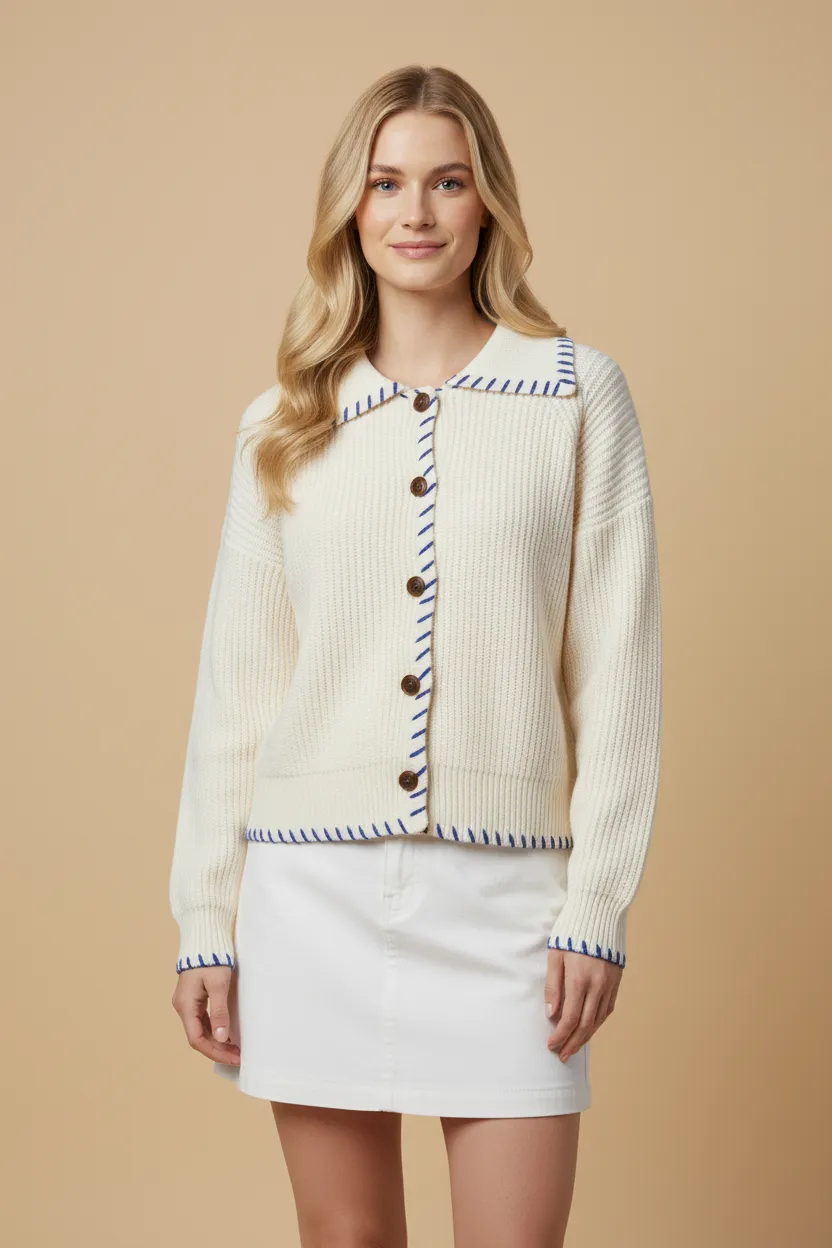 Womens Edge Stitch Wide Collar Sweater Cardigan sold by Hayden product image thumbnail 4