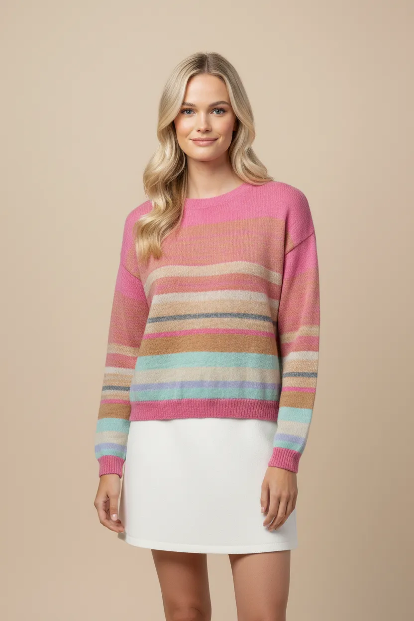 Womens Multi Stripe Lightweight Sweater Top sold by Hayden product image thumbnail 4