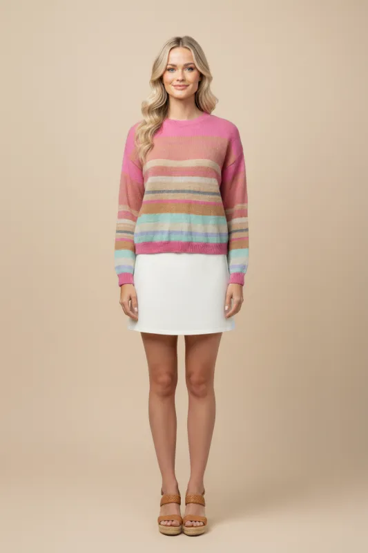 Womens Multi Stripe Lightweight Sweater Top sold by Hayden