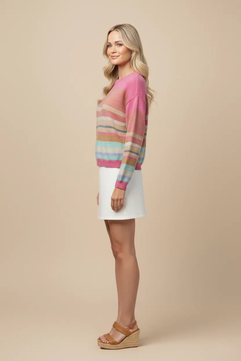 Womens Multi Stripe Lightweight Sweater Top sold by Hayden product image thumbnail 2