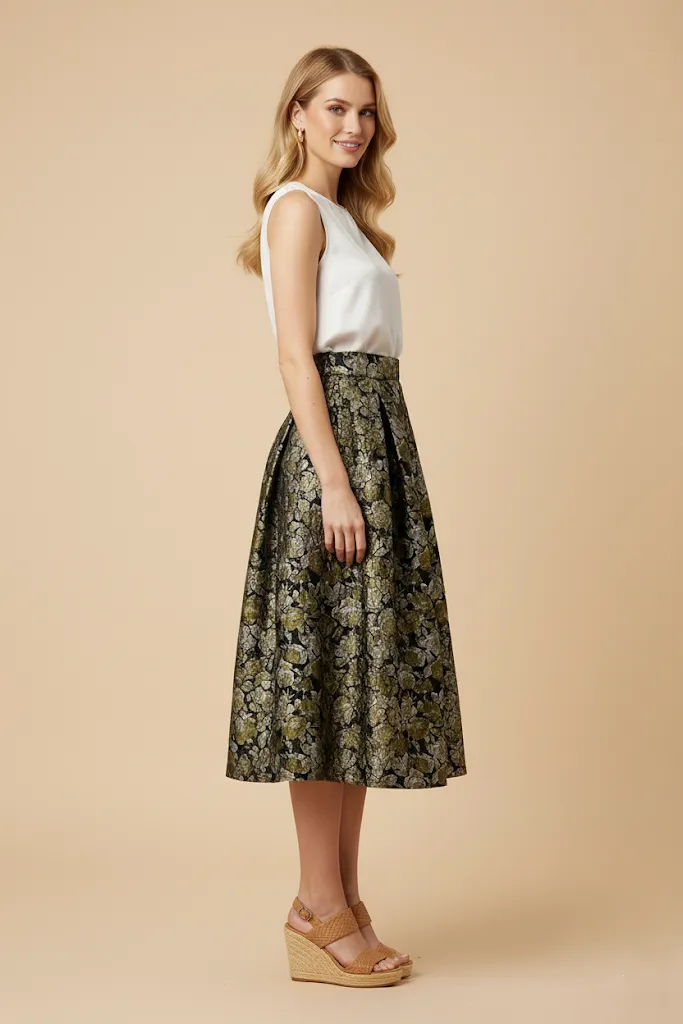 Womens Floral Jacquard Bow Pleated Skirt sold by Hayden product image thumbnail 2