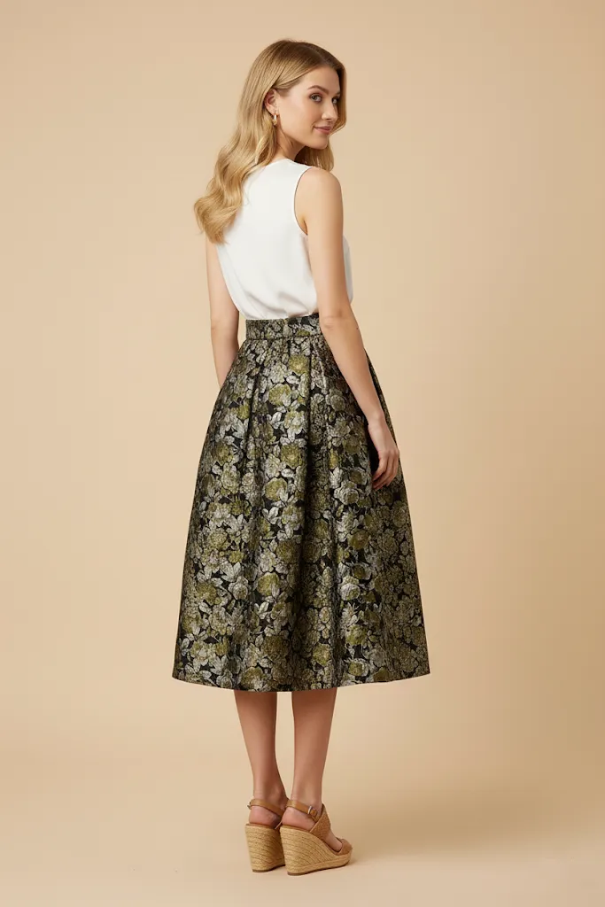 Womens Floral Jacquard Bow Pleated Skirt sold by Hayden product image thumbnail 3