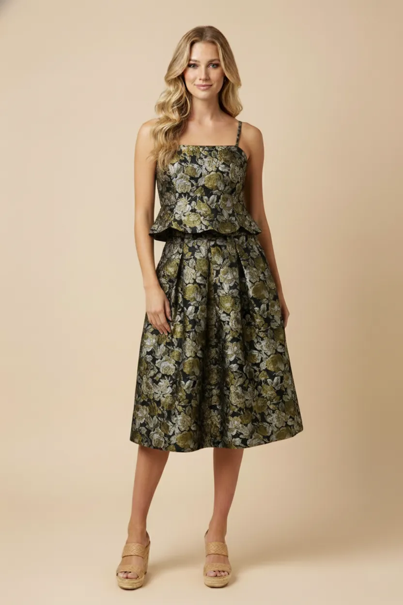 Womens Floral Jacquard Bubble Hem Peplum Tank sold by Hayden