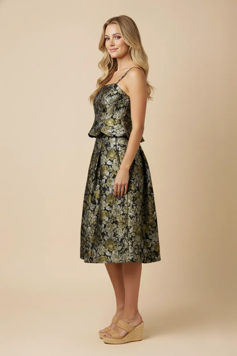 Womens Floral Jacquard Bubble Hem Peplum Tank sold by Hayden product image thumbnail 2