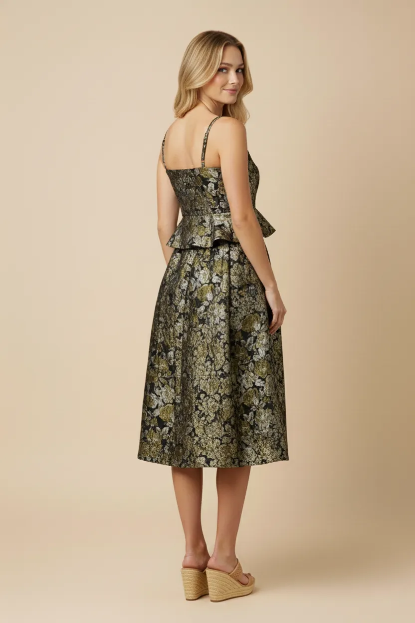 Womens Floral Jacquard Bubble Hem Peplum Tank sold by Hayden product image thumbnail 3