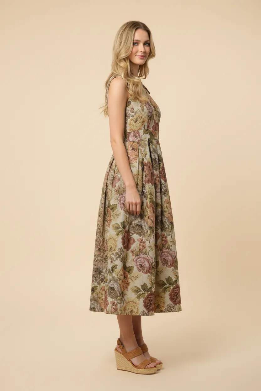 Womens Floral Tapestry Bow Detail Pleated Dress sold by Hayden product image thumbnail 2