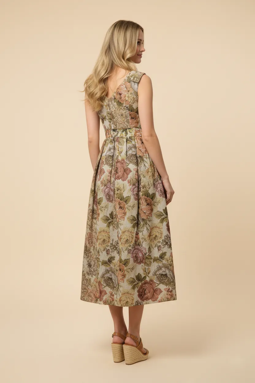 Womens Floral Tapestry Bow Detail Pleated Dress sold by Hayden product image thumbnail 3