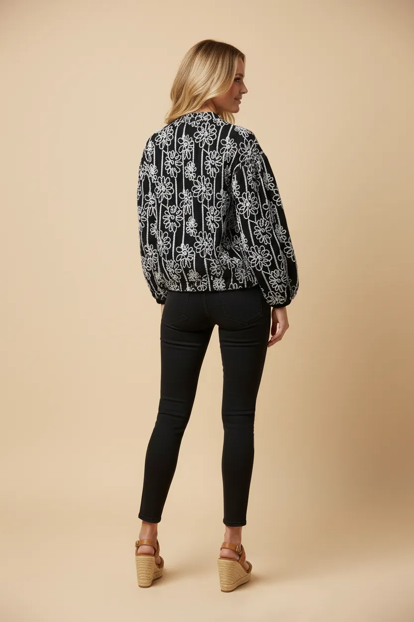Womens Floral Embroidered Puff Sleeve Jacket sold by Hayden product image thumbnail 3