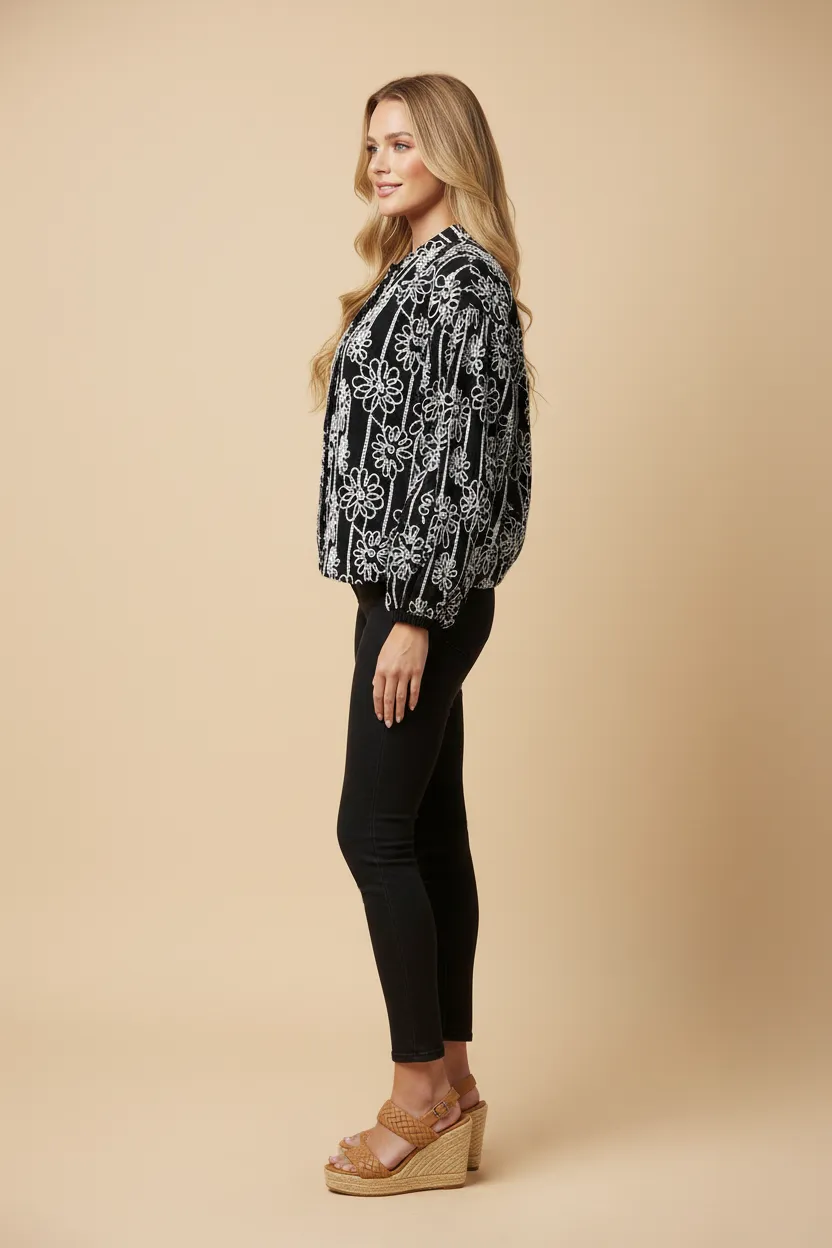 Womens Floral Embroidered Puff Sleeve Jacket sold by Hayden product image thumbnail 2
