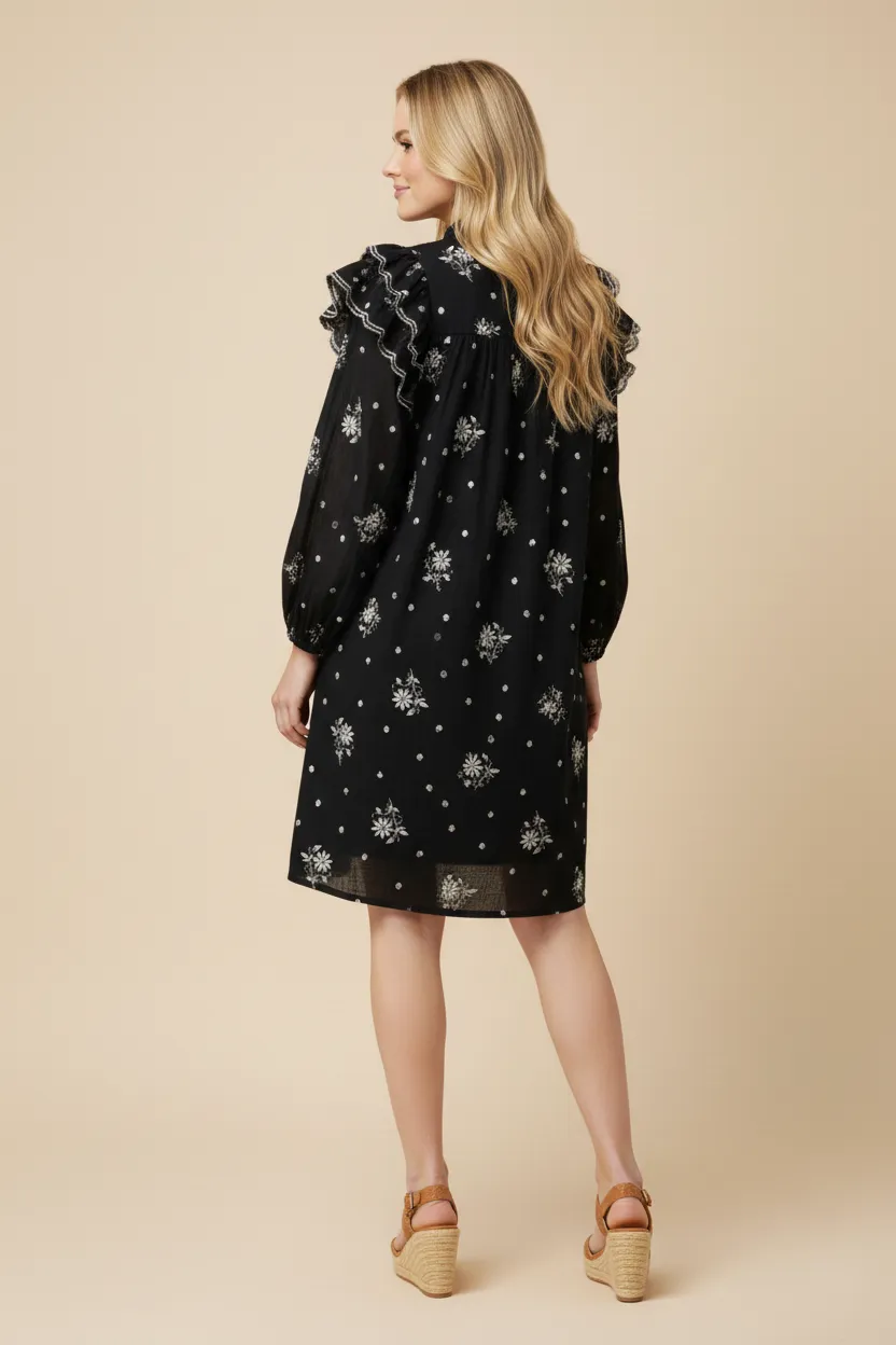 Womens Exaggerated Ruffle Metallic Floral Embroidered Dress sold by Hayden product image thumbnail 3