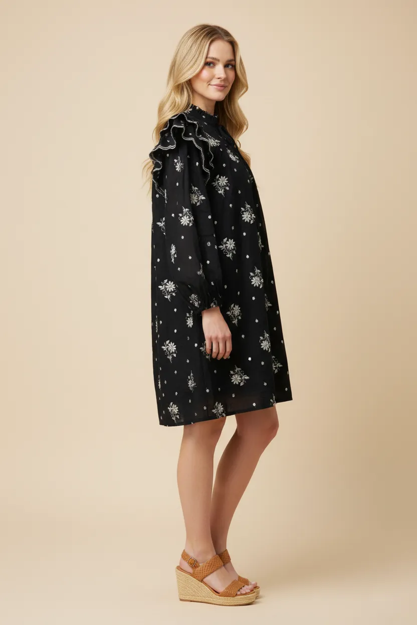 Womens Exaggerated Ruffle Metallic Floral Embroidered Dress sold by Hayden product image thumbnail 2