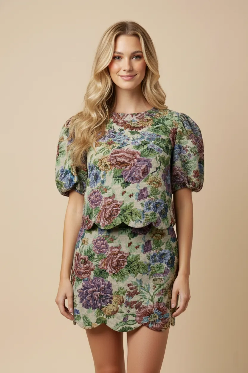 Womens Tapestry Floral Scalloped Hem Top sold by Hayden product image thumbnail 3