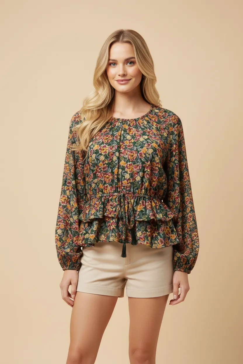 Womens Ditsy Floral Layered Peplum Top sold by Hayden product image thumbnail 4