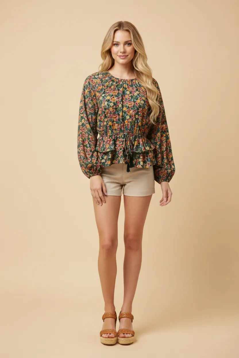 Womens Ditsy Floral Layered Peplum Top sold by Hayden