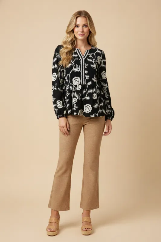 Womens Button Up Embroidered Tape Detailed Neckline Top sold by Hayden