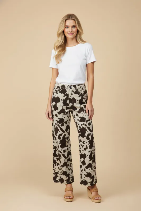 Womens Cow Print Straight Leg Pants made by Hayden
