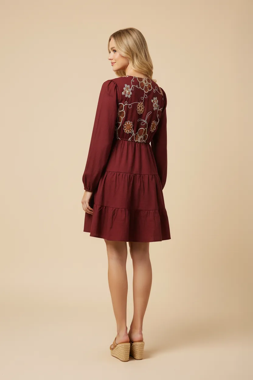 Womens Embroidered Panel Button Detail V Neck Dress sold by Hayden product image thumbnail 3