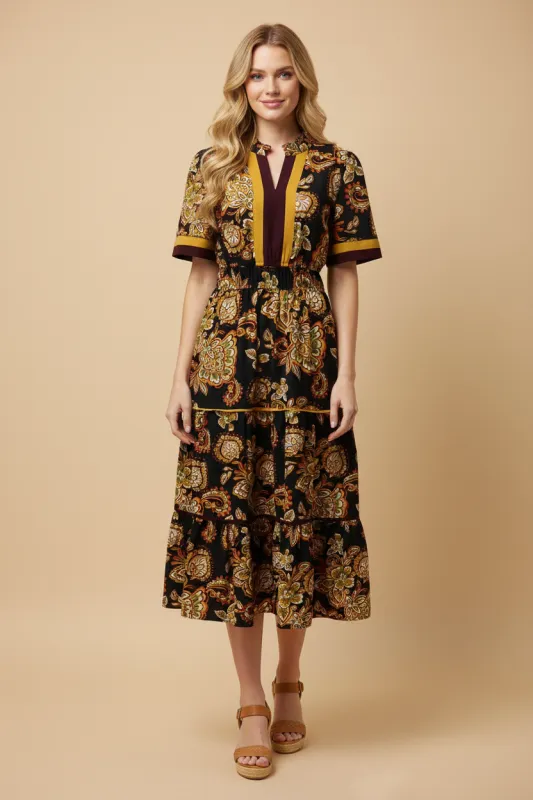 Womens Contrast Blocked Bold Paisley Ruffled Dress sold by Hayden