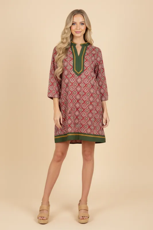 Womens Contrast Ruffled Block Print Tunic Dress made by Hayden