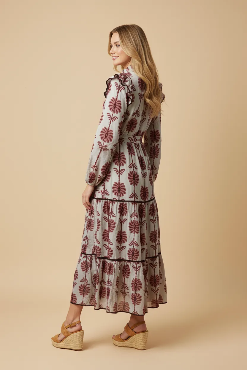 Womens Botanical Print Tiered Smock Neck Dress sold by Hayden product image thumbnail 3