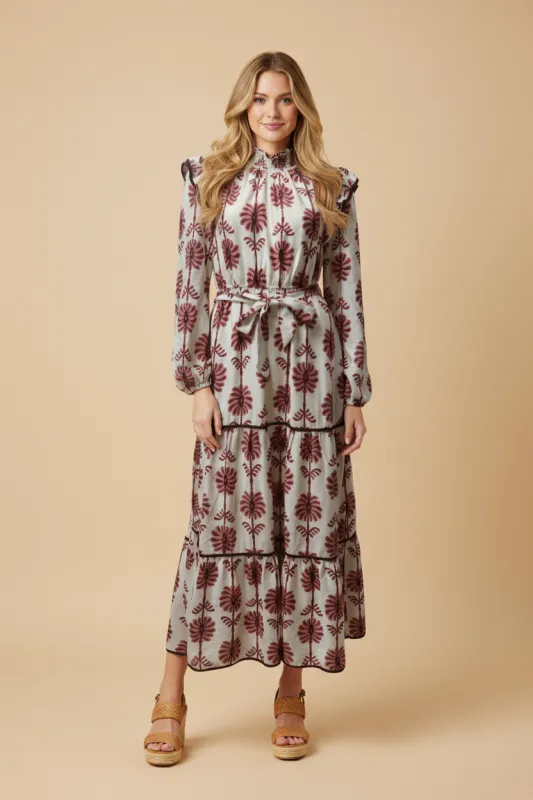 Womens Botanical Print Tiered Smock Neck Dress made by Hayden