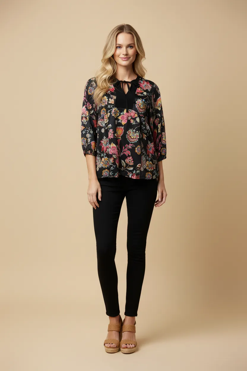 Womens Paisley Print Tie Neck Knit Top sold by Hayden