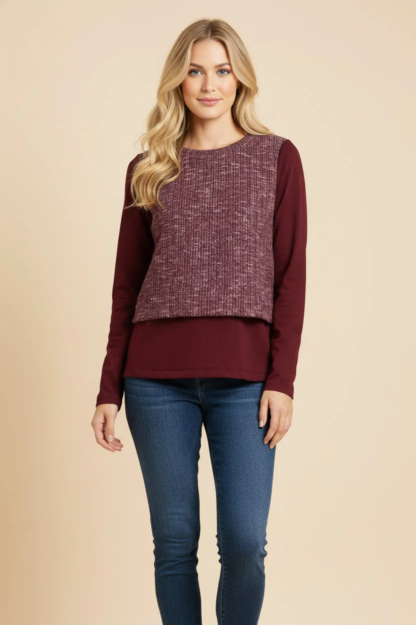 Womens Mix Media Marled Ribbed Knit Twofer Top sold by Hayden product image thumbnail 4