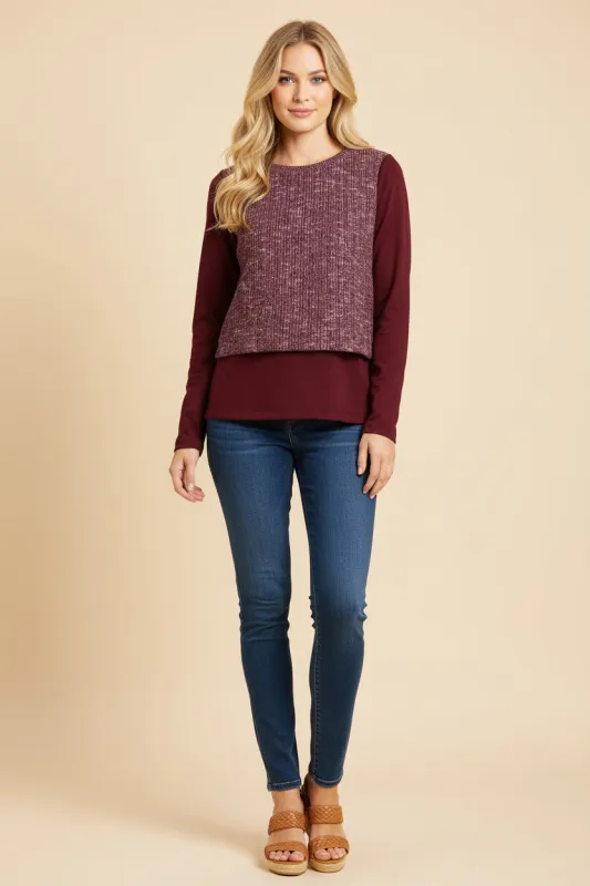 Womens Mix Media Marled Ribbed Knit Twofer Top sold by Hayden