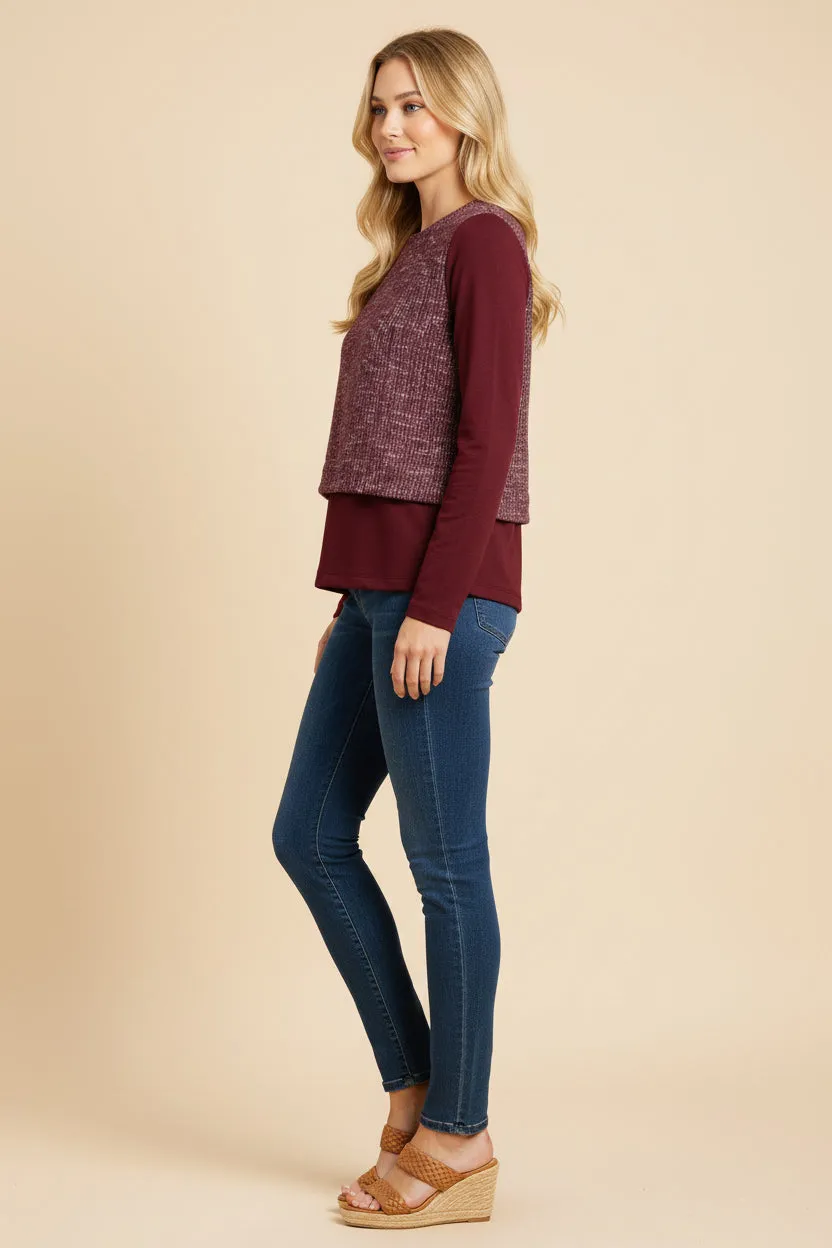 Womens Mix Media Marled Ribbed Knit Twofer Top sold by Hayden product image thumbnail 2