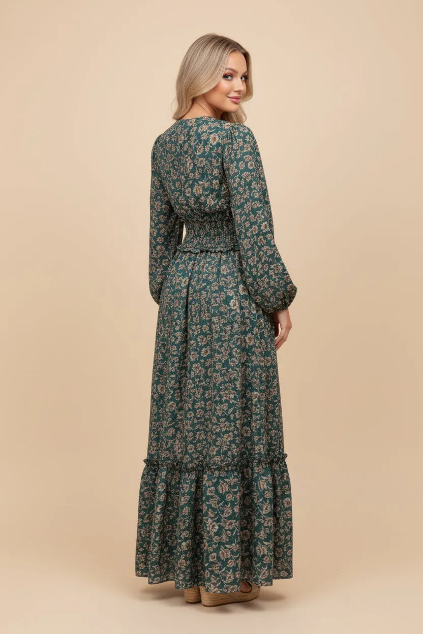 Womens Smocked Waist Floral V Neck Dress sold by Hayden product image thumbnail 3