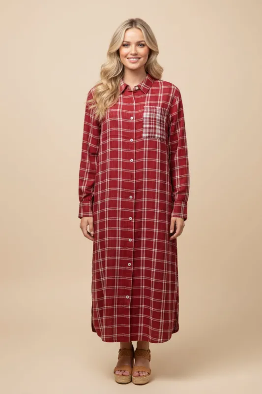 Womens Long Sleeve Button Down Plaid Duster sold by Hayden