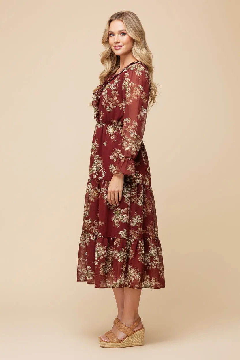 Womens Romantic Floral Ruffled Neckline Dress sold by Hayden product image thumbnail 2