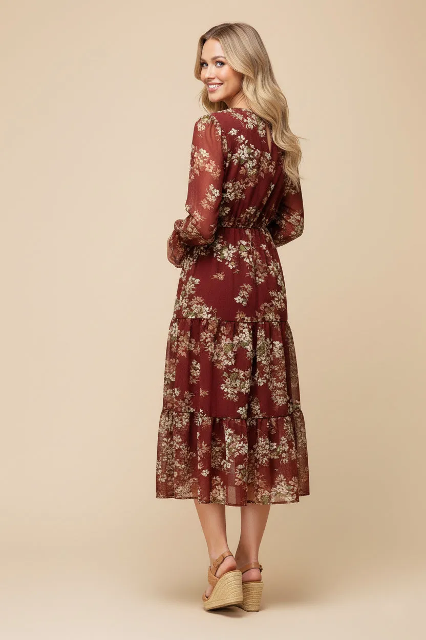 Womens Romantic Floral Ruffled Neckline Dress sold by Hayden product image thumbnail 3