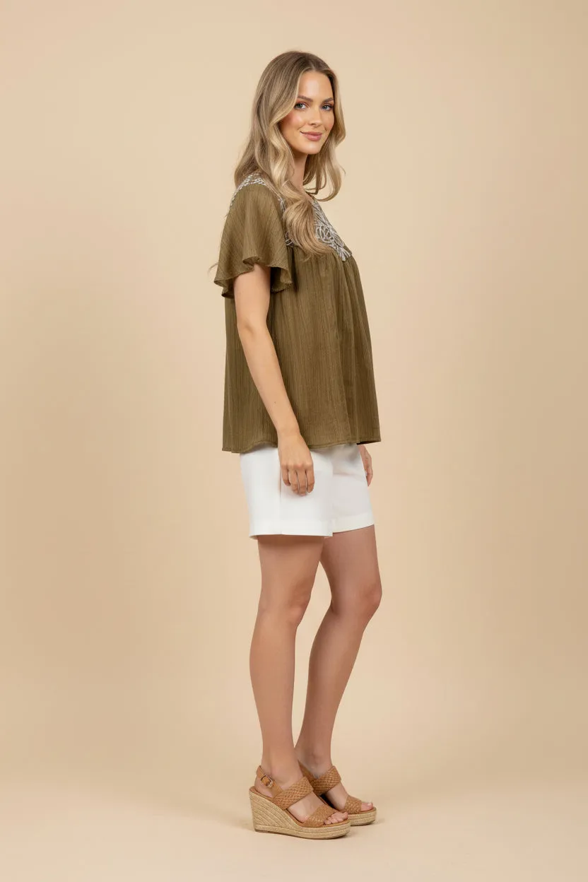 Womens Floral Embroidered Panel Flutter Sleeve Top sold by Hayden product image thumbnail 2