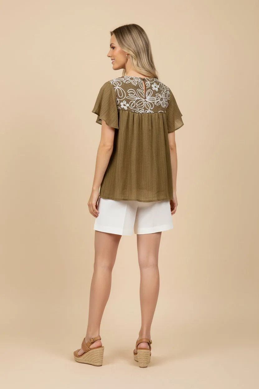 Womens Floral Embroidered Panel Flutter Sleeve Top sold by Hayden product image thumbnail 3