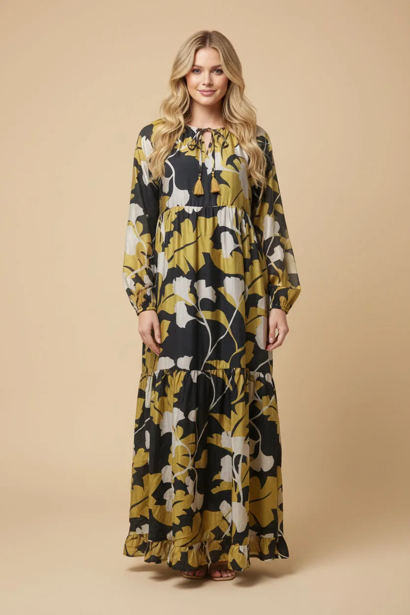 Womens Foliage Printed Tassel Tie Maxi Dress sold by Hayden