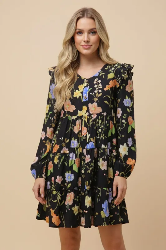 Womens Floral Printed Ruffle Shoulder Dress sold by Hayden