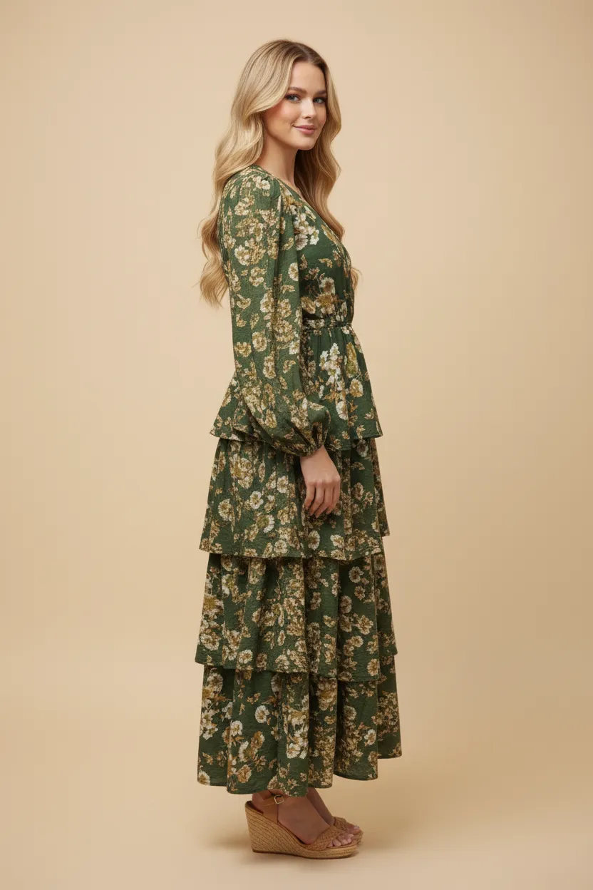 Womens Floral Print Tiered Skirt Surplice Dress sold by Hayden product image thumbnail 2