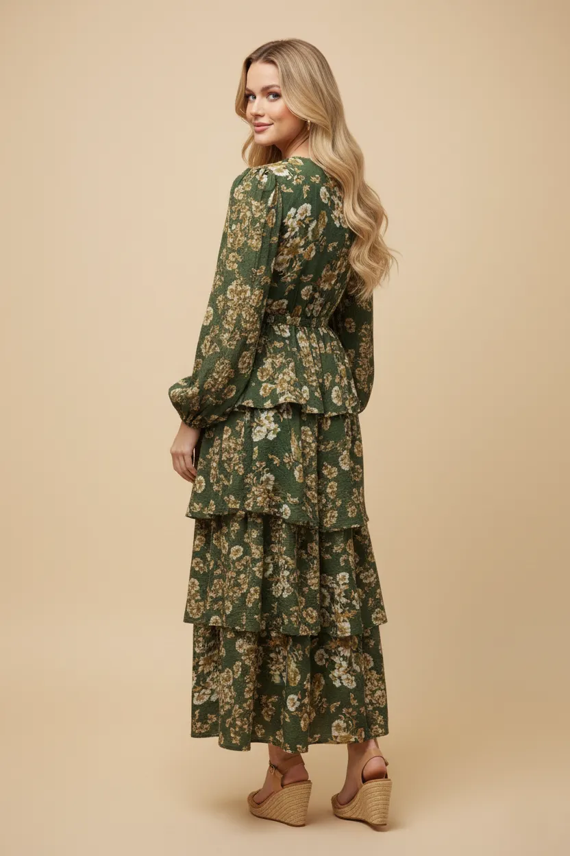 Womens Floral Print Tiered Skirt Surplice Dress sold by Hayden product image thumbnail 3