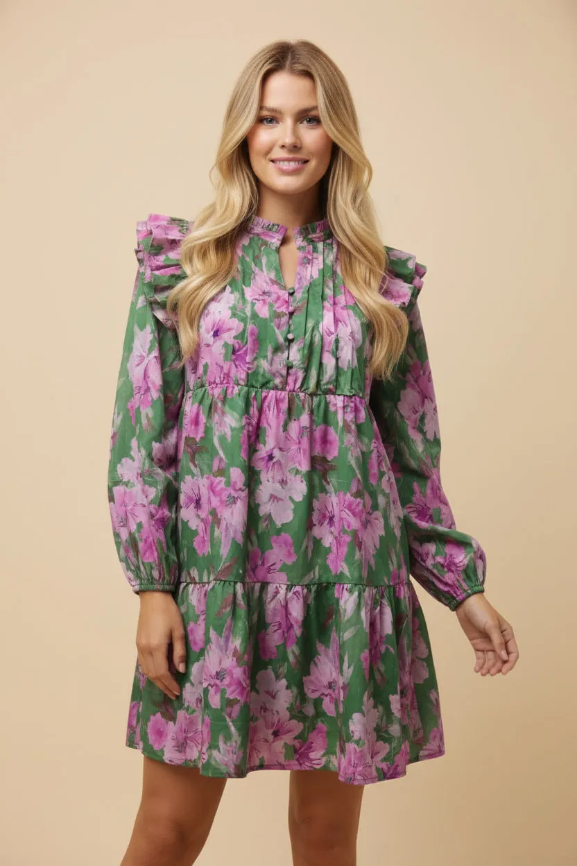 Womens Pleated Tie Neck Button Detail Floral Dress sold by Hayden