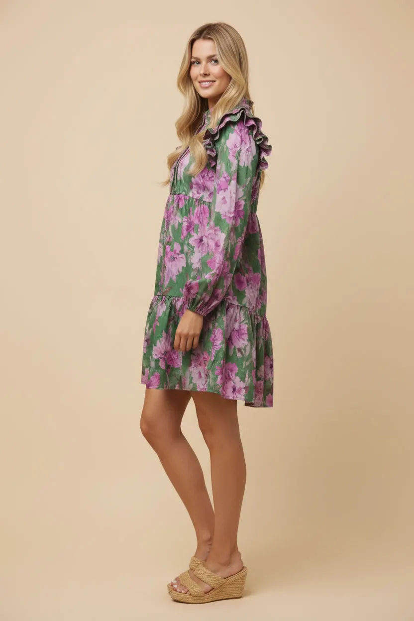 Womens Pleated Tie Neck Button Detail Floral Dress sold by Hayden product image thumbnail 2