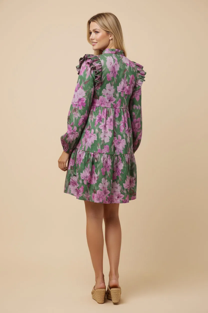 Womens Pleated Tie Neck Button Detail Floral Dress sold by Hayden product image thumbnail 3